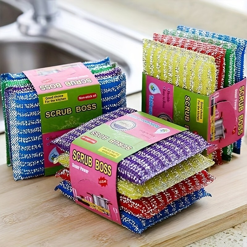 4pcs Home Double Side Dishwashing Brush Kitchen Multi-Purpose Cleaning Sponge