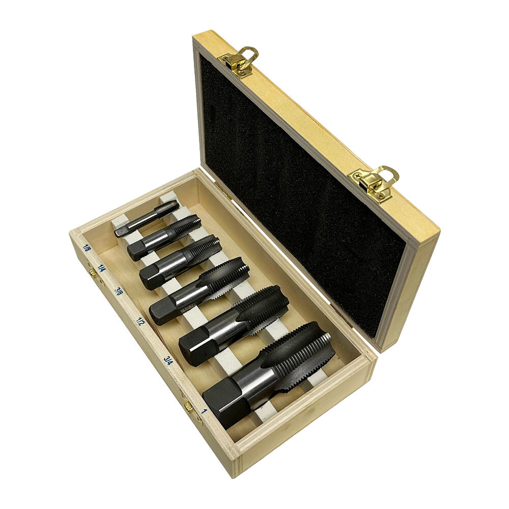 6 Pc Carbon Steel NPT Pipe Tap Set 1/8",1/4",3/8",1/2",3/4",1" Size Threader Set
