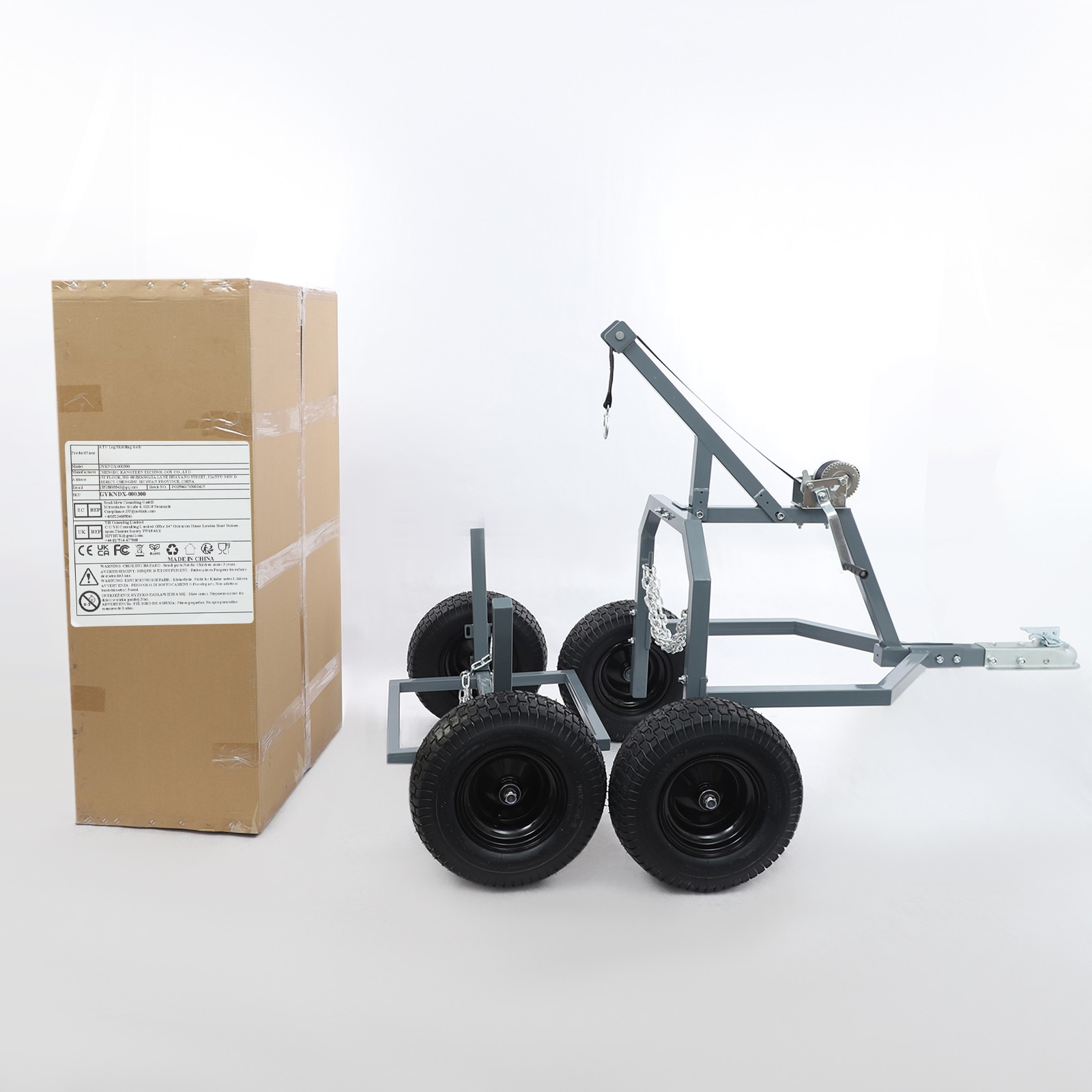 1600lb Log Trailer Heavy-Duty ATV Log Skidding Arch & Holder Set w/4x16in Wheels