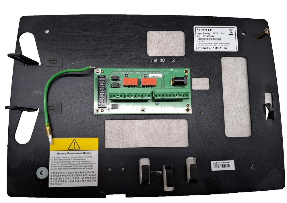 NOVAtime NT7000-FP Time Clock Back Panel
