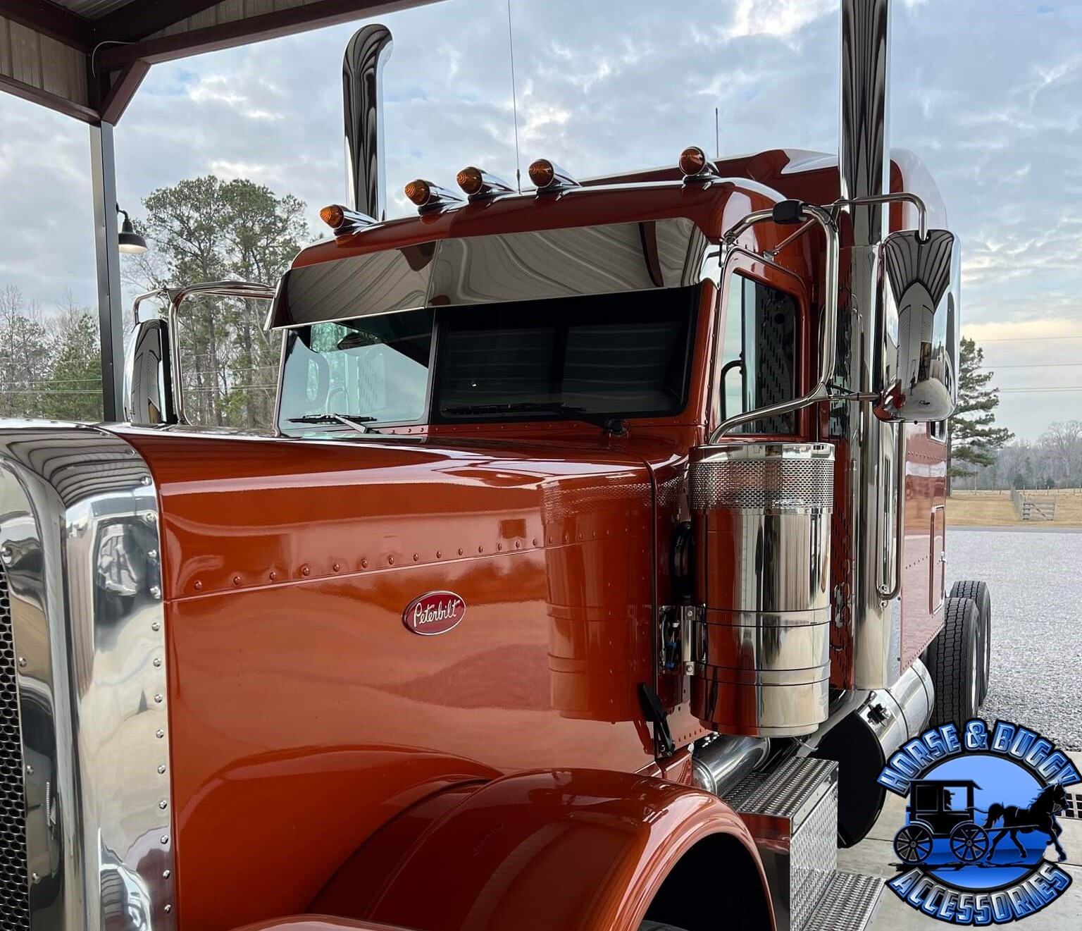 PETERBILT 10'' ROLLIN LOW STAINLESS STEEL STRAIGHT FLAT BOTTOM SUN VISOR 379/389