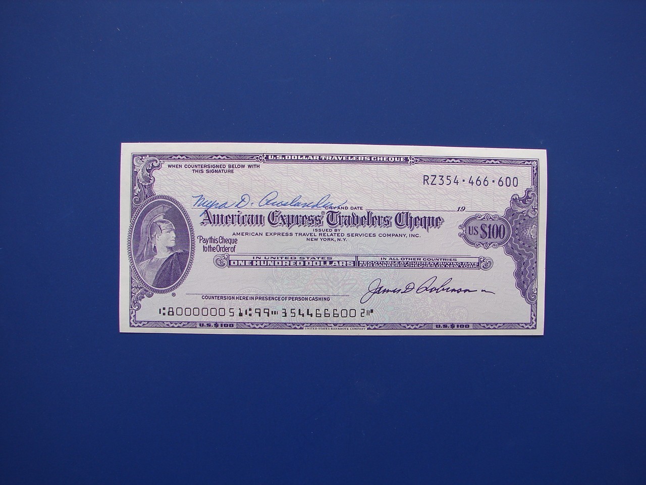 Vintage American Express Travelers Check Cheque $100 US Dollars Unused MINTY 600