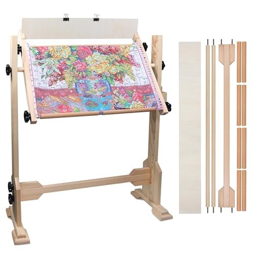 Adjustable Needlework Table & Embroidery Stand, Beech Wood Cross Stitch Frame 54