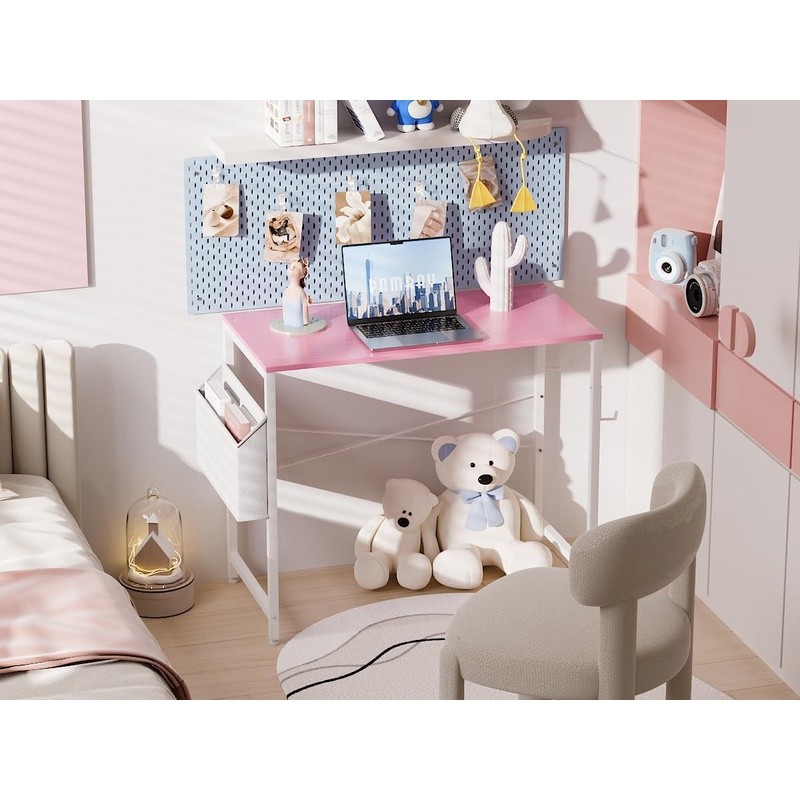 Compact Computer Desk W/ Storage Hook Sturdy Structure Easy Assembly Home Office