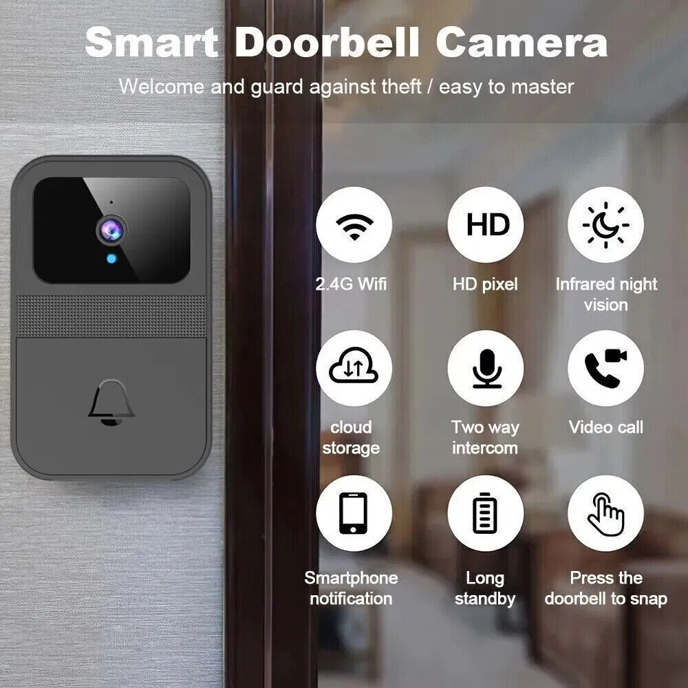 Smart Doorbell with Wireless Intercom WiFi Video Security Camera Night Vision