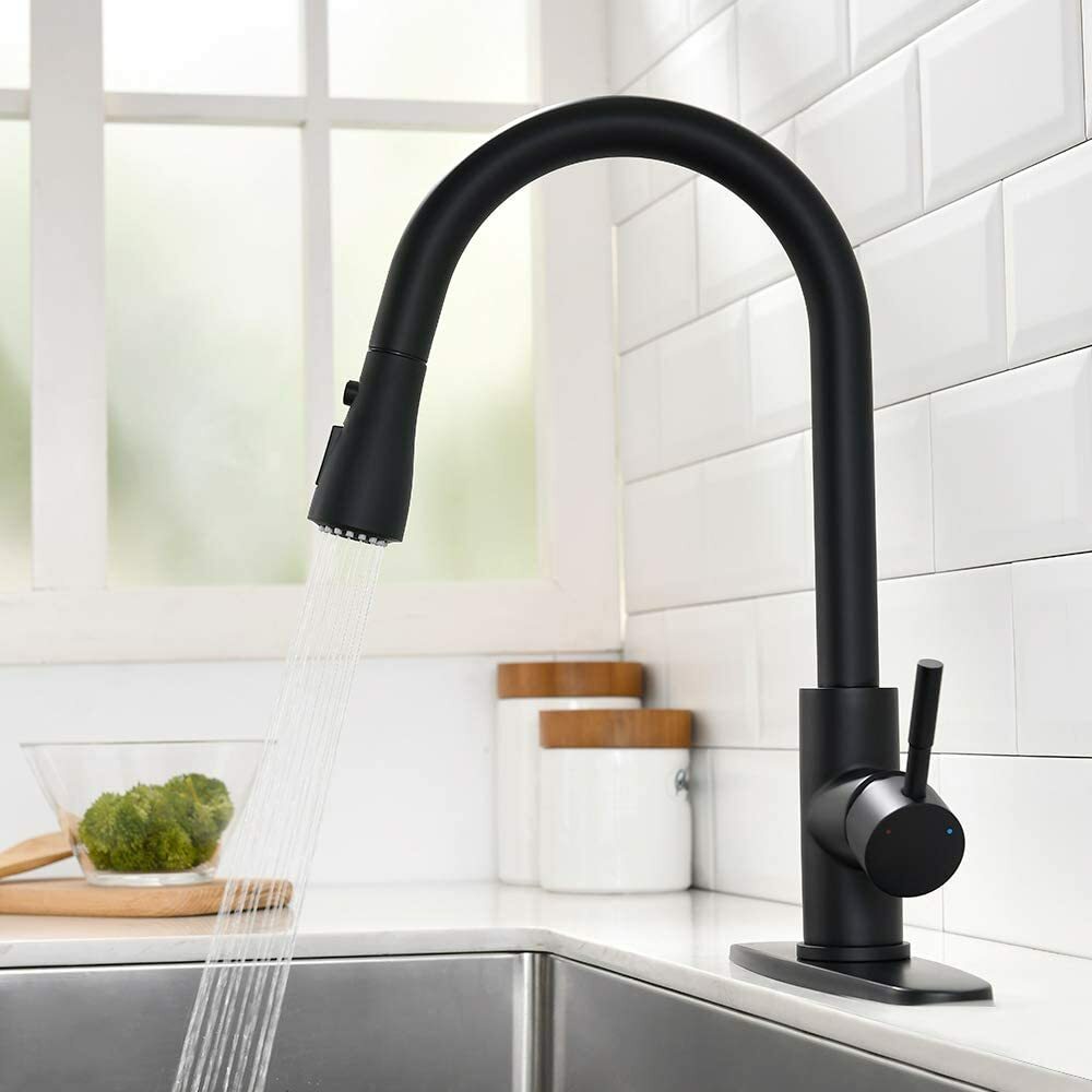 Matte Black Sensor Touch Kitchen Sink Faucet Pull Down Sprayer Swivel with Cover