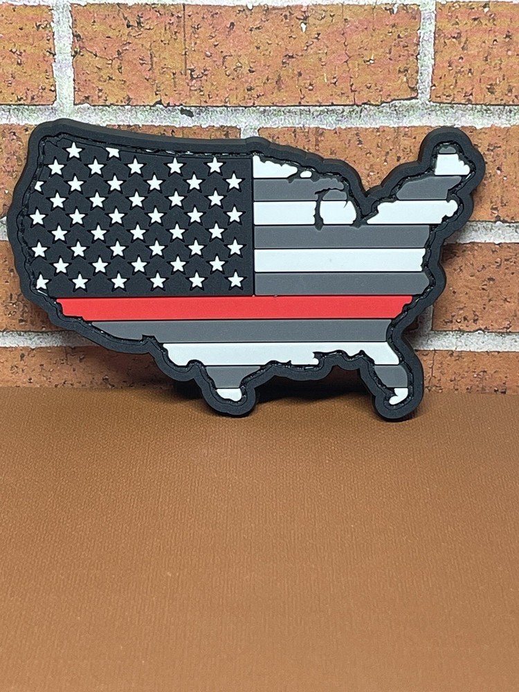 United States Map PVC Patch, Tactical Morale Firefighter Thin Red Line Patch