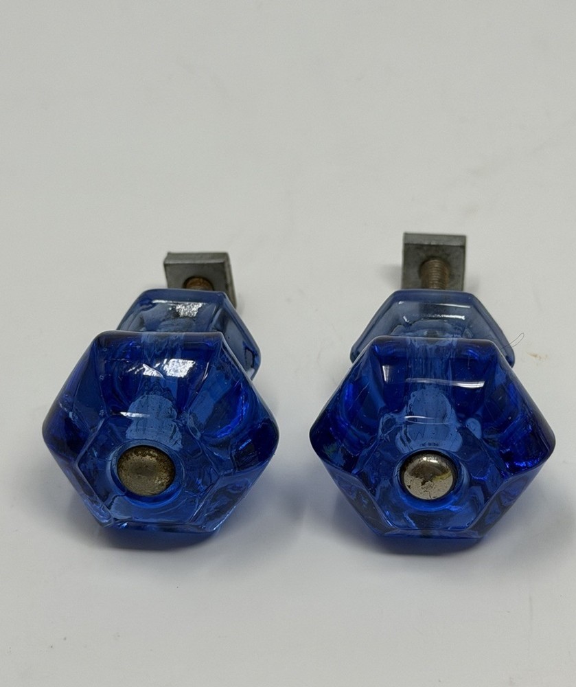 Antique Hexagon Blue Cobalt Glass Cabinet Knobs