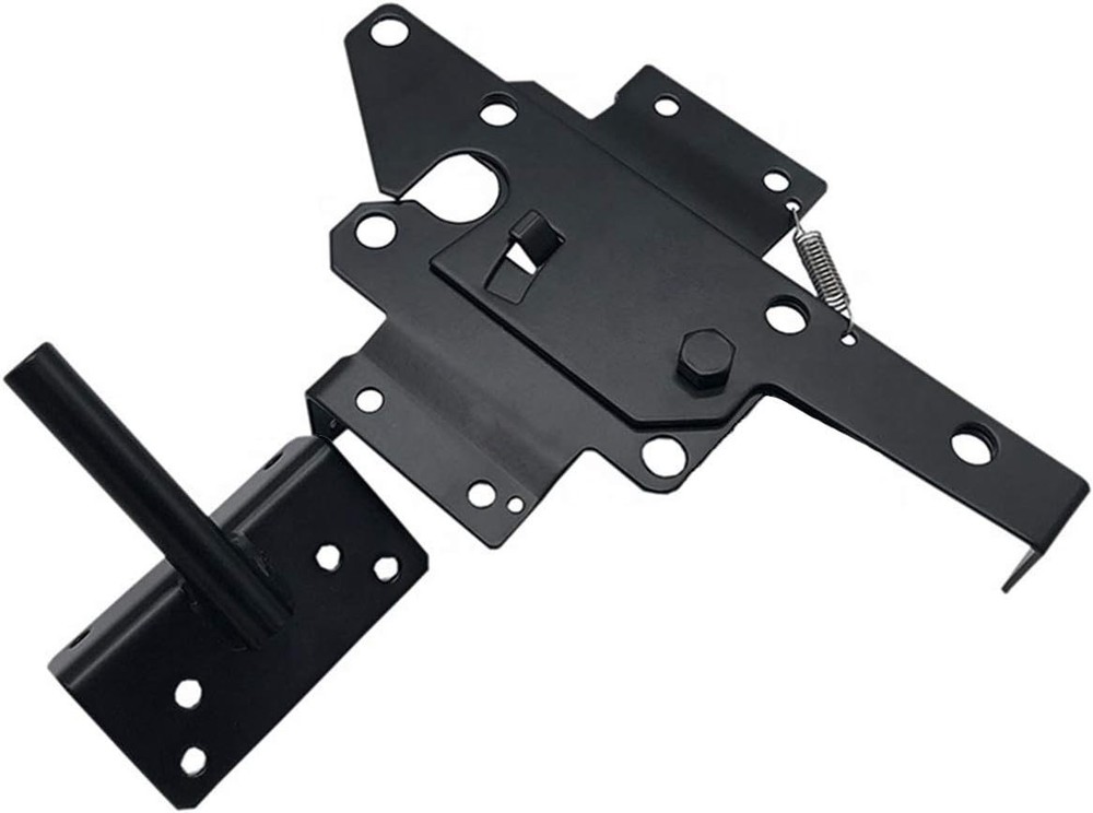Automatic Gravity Lever Gate Lock with Fasteners | Secure Black Steel Design