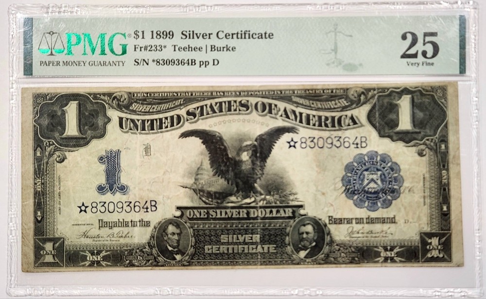 1899 $1 Black Eagle Silver Cert Fr.233* Star Note -  PMG 25 VF