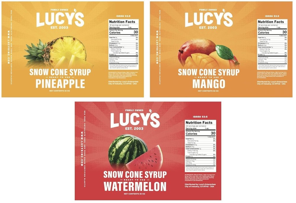 Tropical 3-Pack Shaved Ice Syrups - Watermelon, Pineapple & Mango, 32oz Each