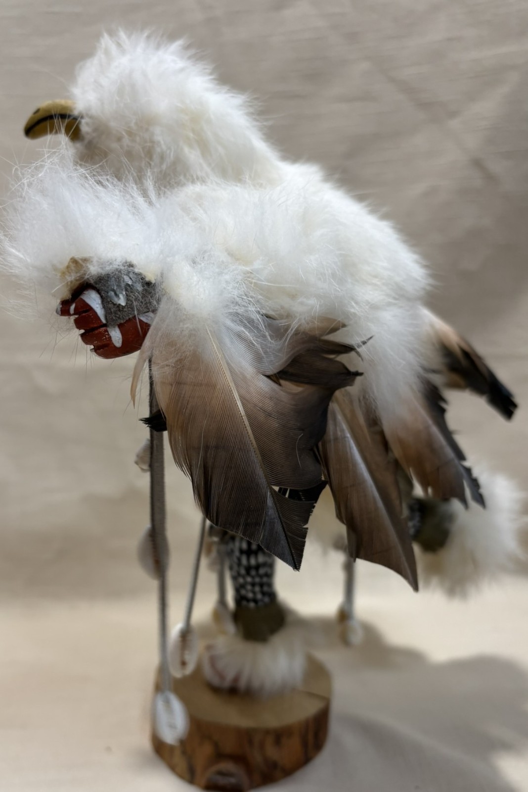 Kachina Sculptures Buffalo & Eagle Dancer 11-14" Handmade Feathers & Fur Signed