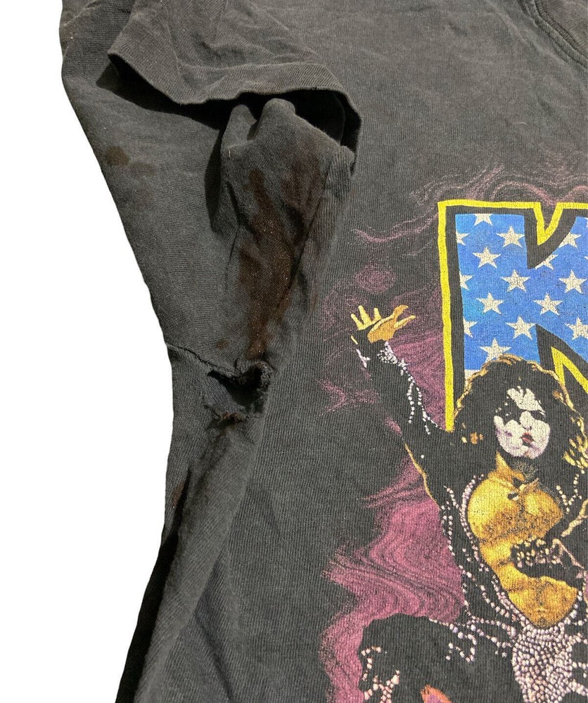 Vintage Kiss World Tour 90's Men's Black Size LTShirt Distressed Single Stitch