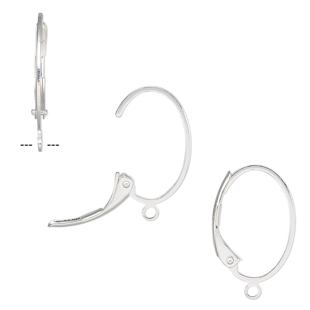 Ear Wire, 100 Silver Plated Brass 19.5mm Flat Wire Oval Leverback with Open Loop