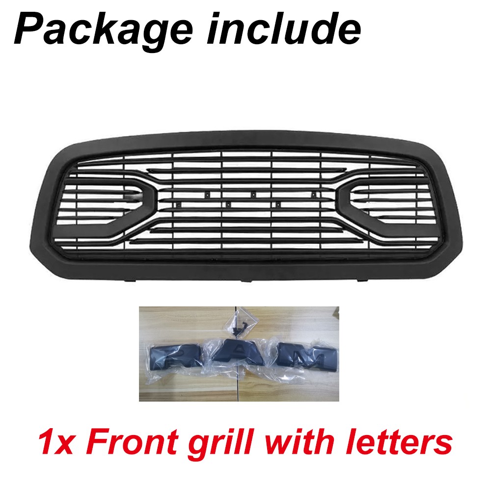 Big Horn Style Grille For 2013-2018 Dodge Ram 1500 Bumper W/Letters Matte Black