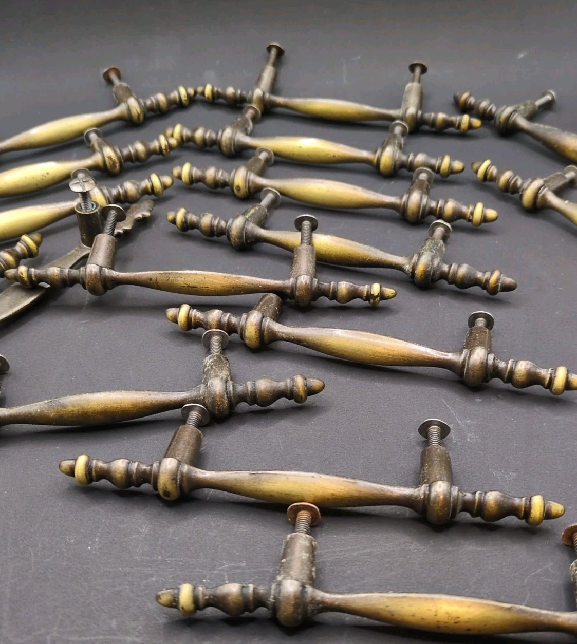 Lot of 16 Amerock MCM Brass Drawer Pull Handles RD 1968 CAN 5.5" With Screws