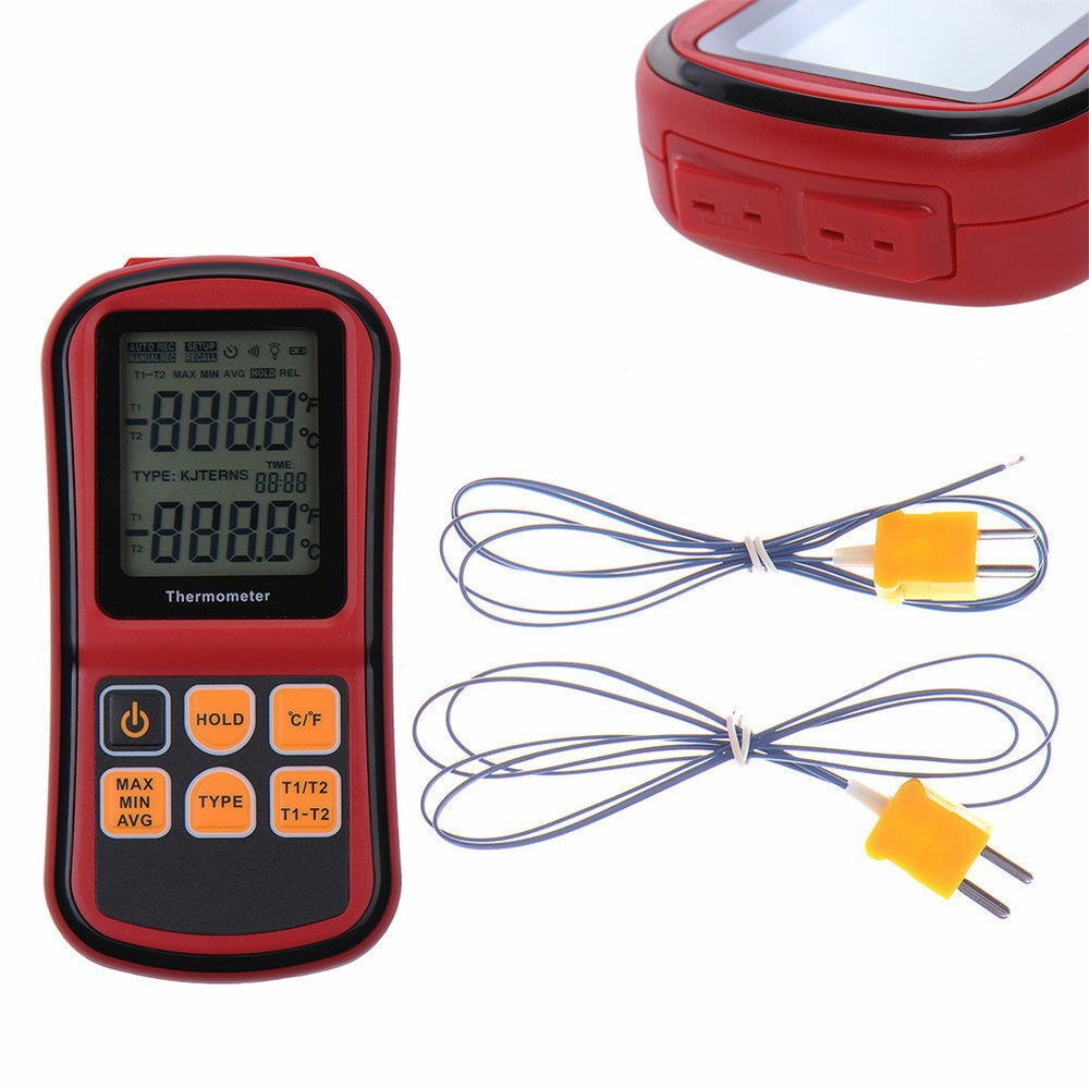 Digital LCD Dual Two 2 K-Type Channel Thermometer Thermocouple Sensor Meter