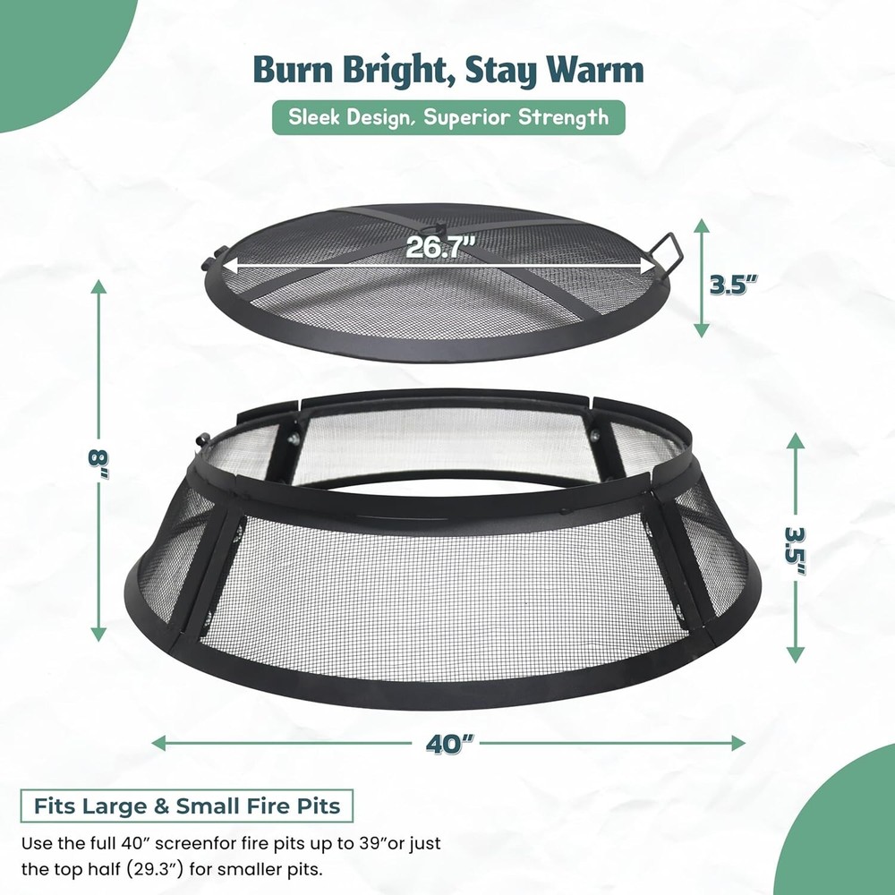 Febtech 40" Round Fire Pit Spark Screen – Heavy-Duty with Lifting Hook