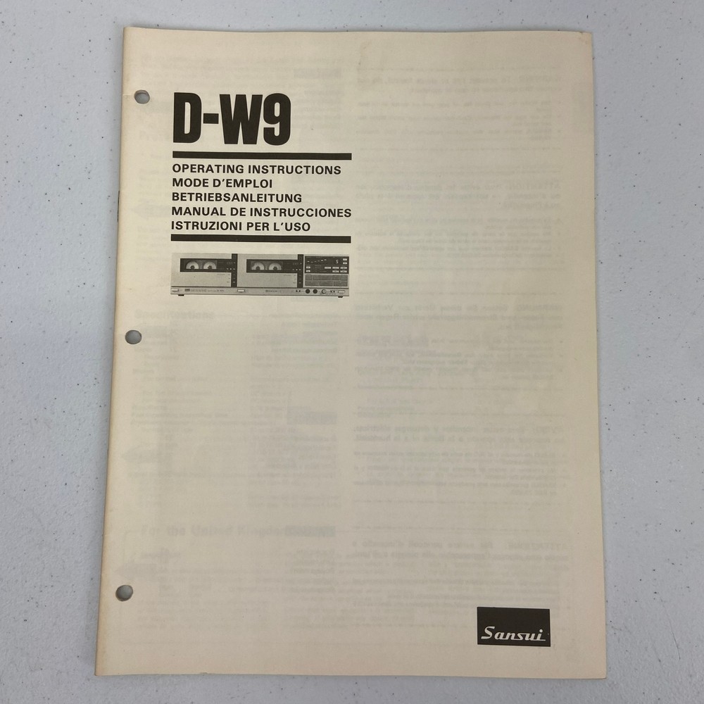 Sansui D-W9 Cassette User Operating Instructions Manual *Original*