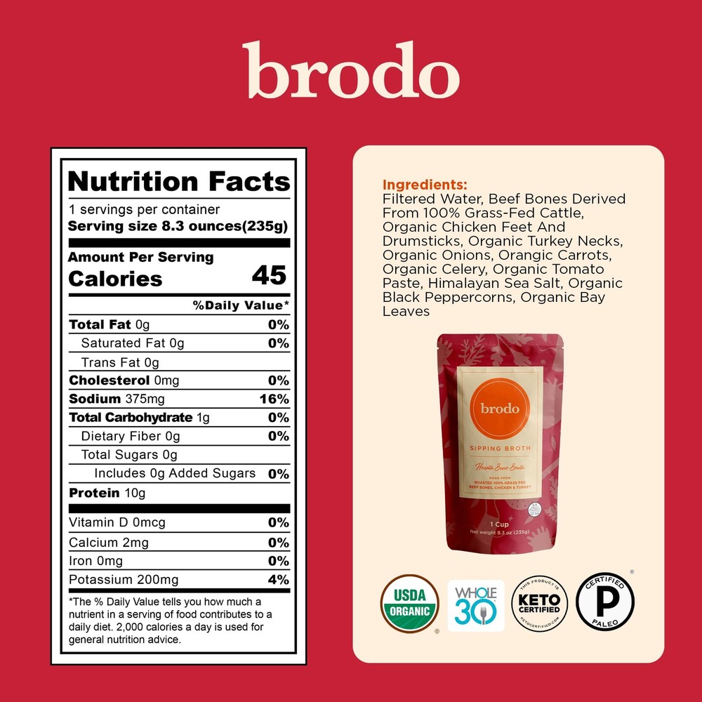 Brodo Broth Variety Pack Single Serving Pouches Not Made From Concentrate