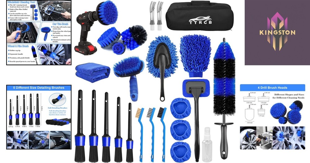 Professional 26-Pc Car Care Kit with Drill Brushes & Long Handled Tools