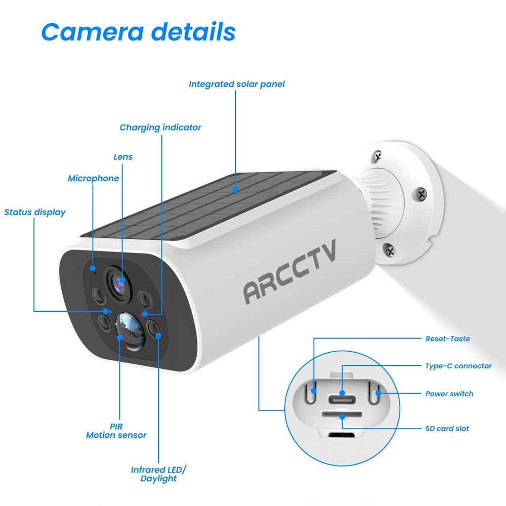 ARCCTV WiFi Solar Battery Powered Outdoor Security Camera System Wireless Audio