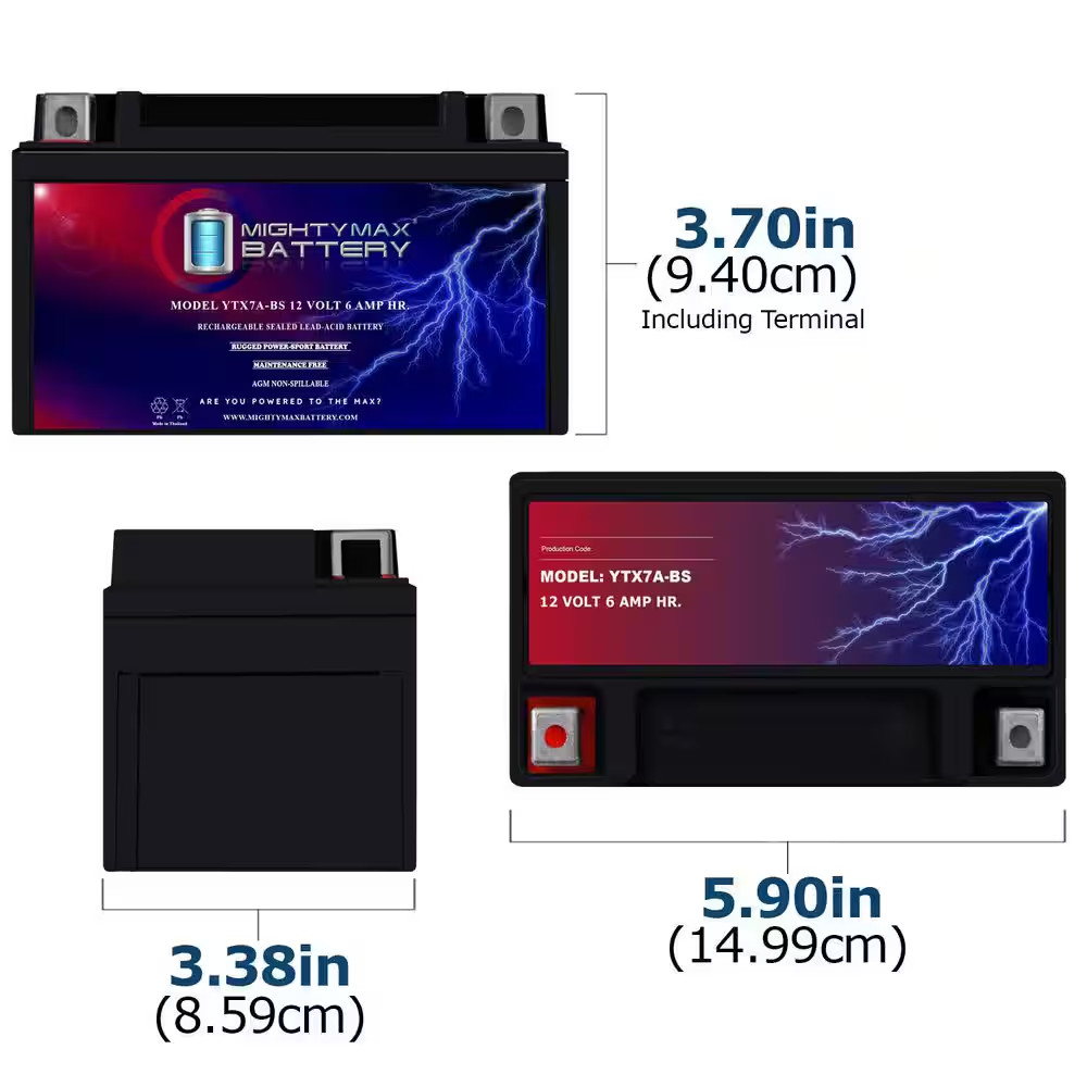 YTX7A-BS Replacement Battery Compatible with Sigmastek STX7A-BS