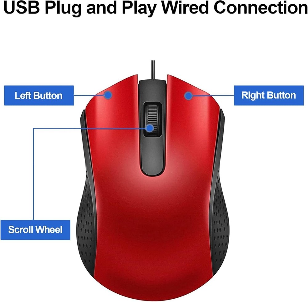 Comfortable USB Wired Mouse with Optical Tracking - Ideal for Laptops & PCs