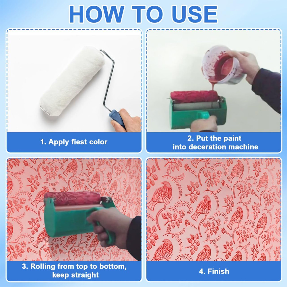 7'' Decorative Rubber Paint Roller with Design Patterns for DIY Wall...