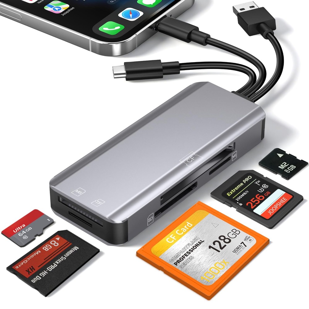 5-in-1 Multi Memory Card Reader,Aluminum 5 IN 1, Grey