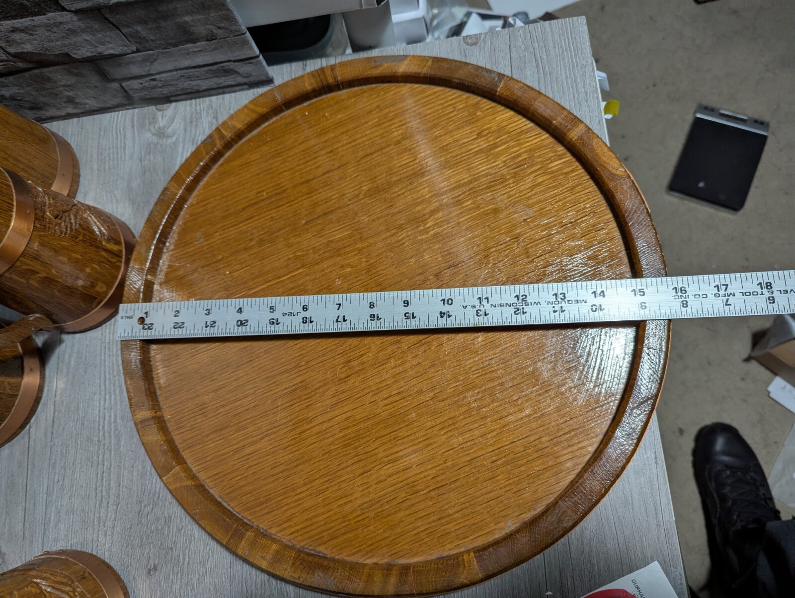 Vtg Set Of 5 Wood & Copper Beer Mug Stein Tankard Cups w/Tray Viking Bar Decor