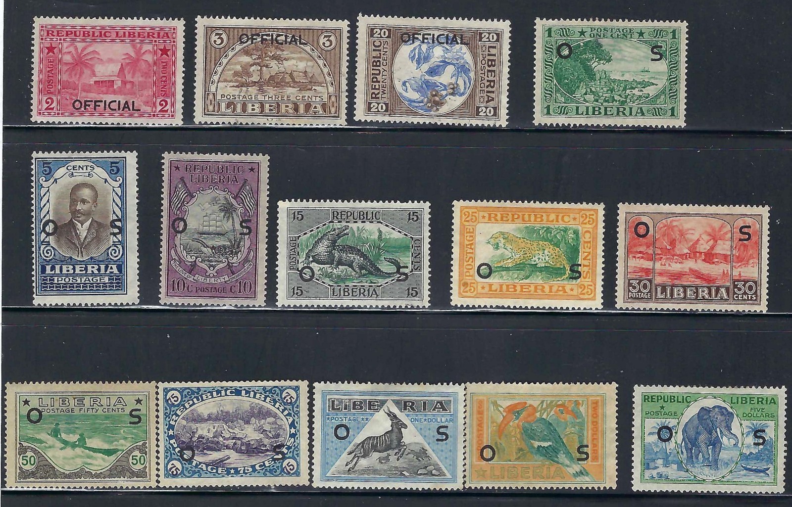 Liberia # O113-26 Mint NG 1921 Officials Fauna Bird Elephant Antelope Crocodile