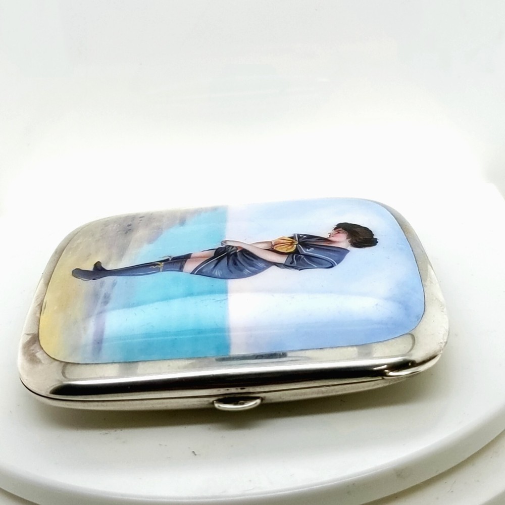 Charming Silver Cigarette Case with Fine Enamelled Scene