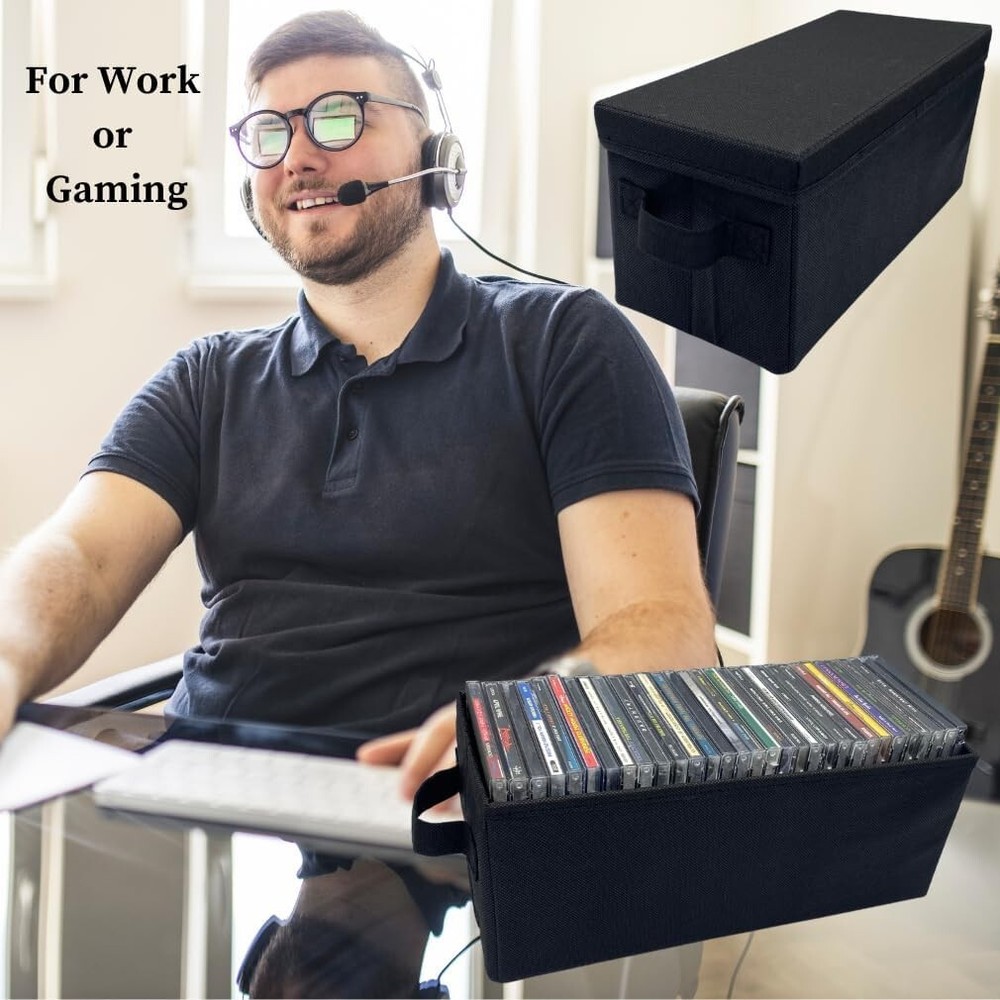 CD Storage Boxes (4 Pack) Durable CD Case Organizer with Lid, Disc Container Set