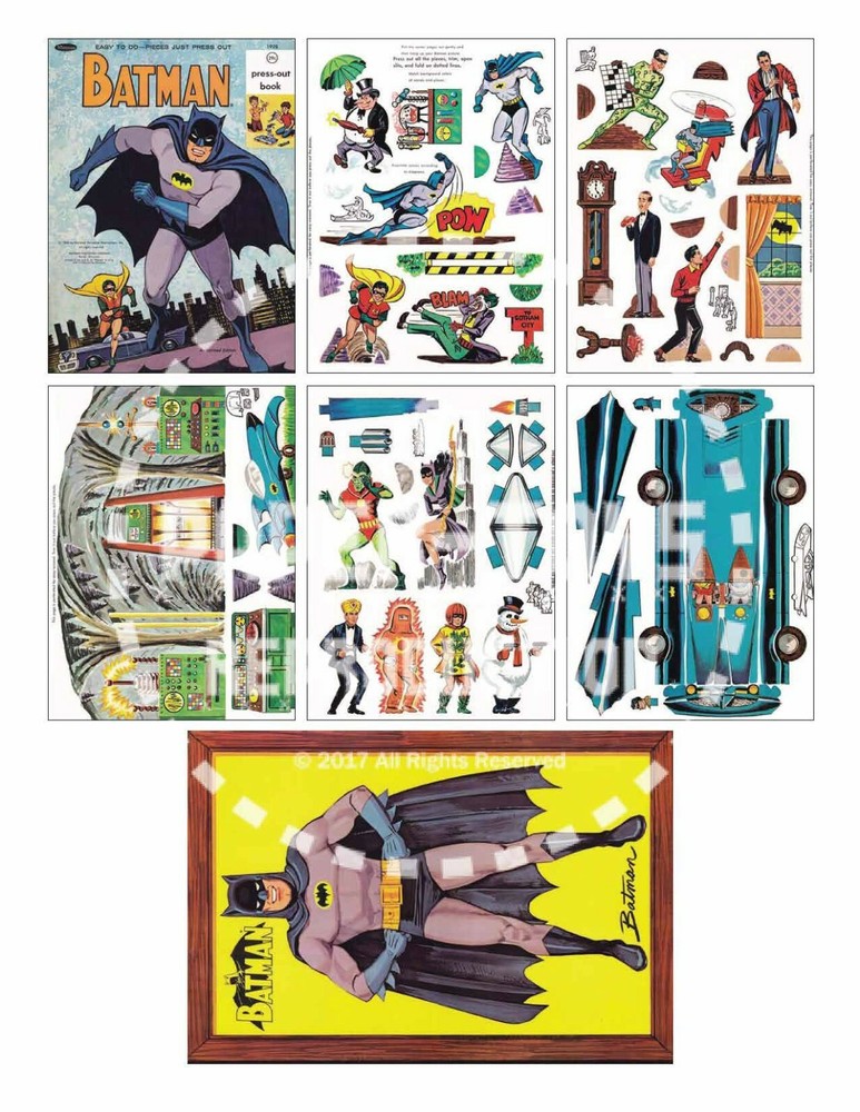 VINTAGE REPRINT - 1966 - BATMAN PRESS-OUT BOOK & ACTIVITY BOX - ONE-SHEET SET