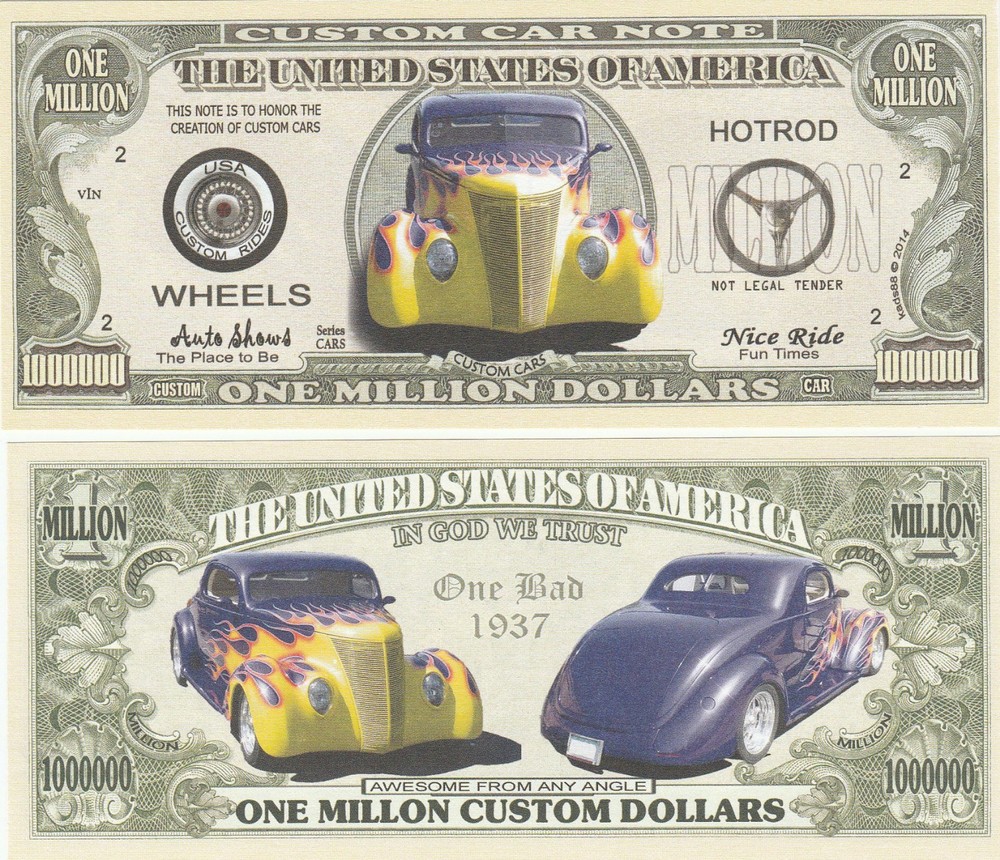 Custom Car Million Dollar Bill Play Funny Money Novelty Note + FREE SLEEVE
