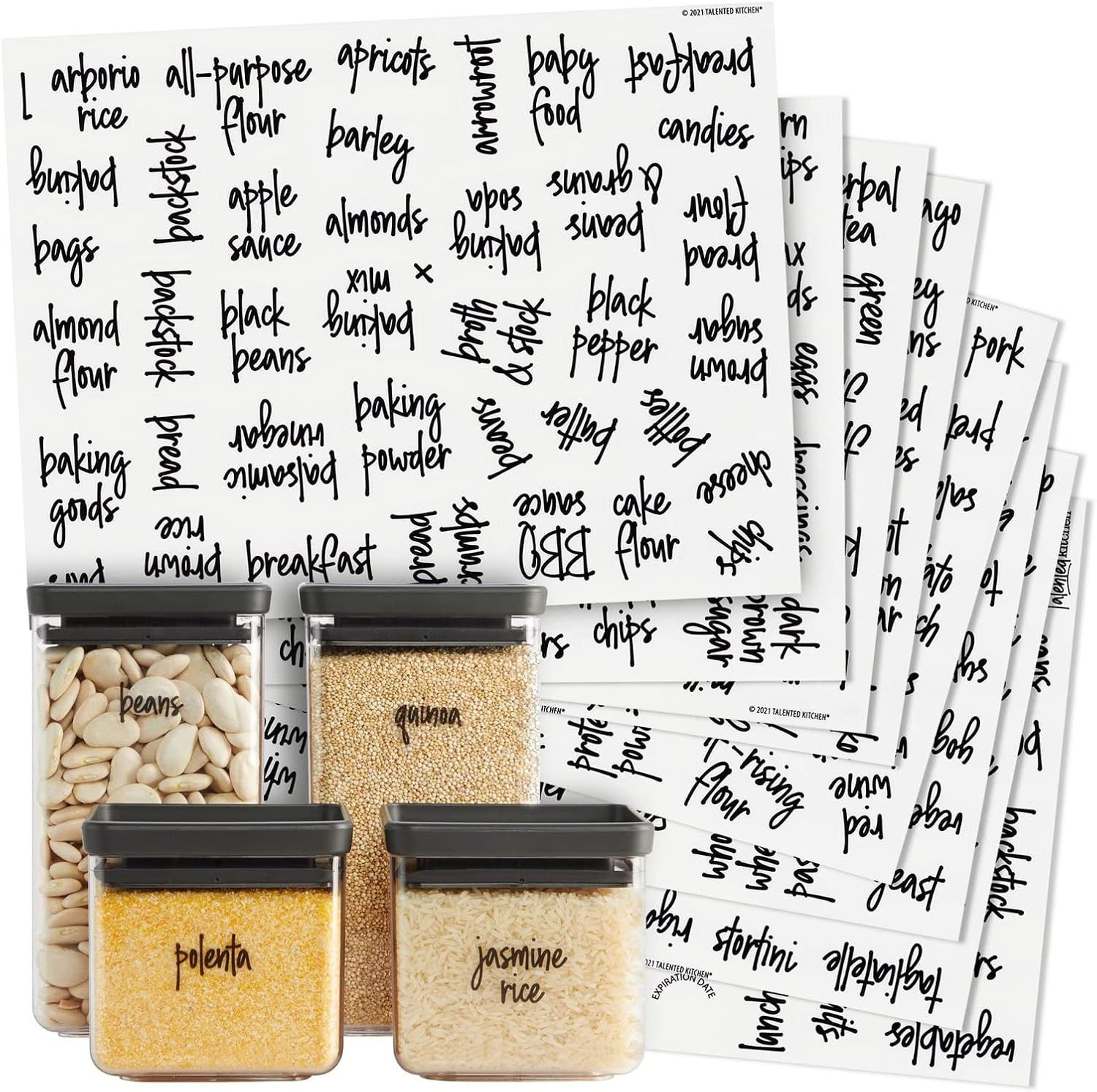 Pantry Labels for Containers - 375 PC Clear Vinyl Black Script - Peel & Stick Fo