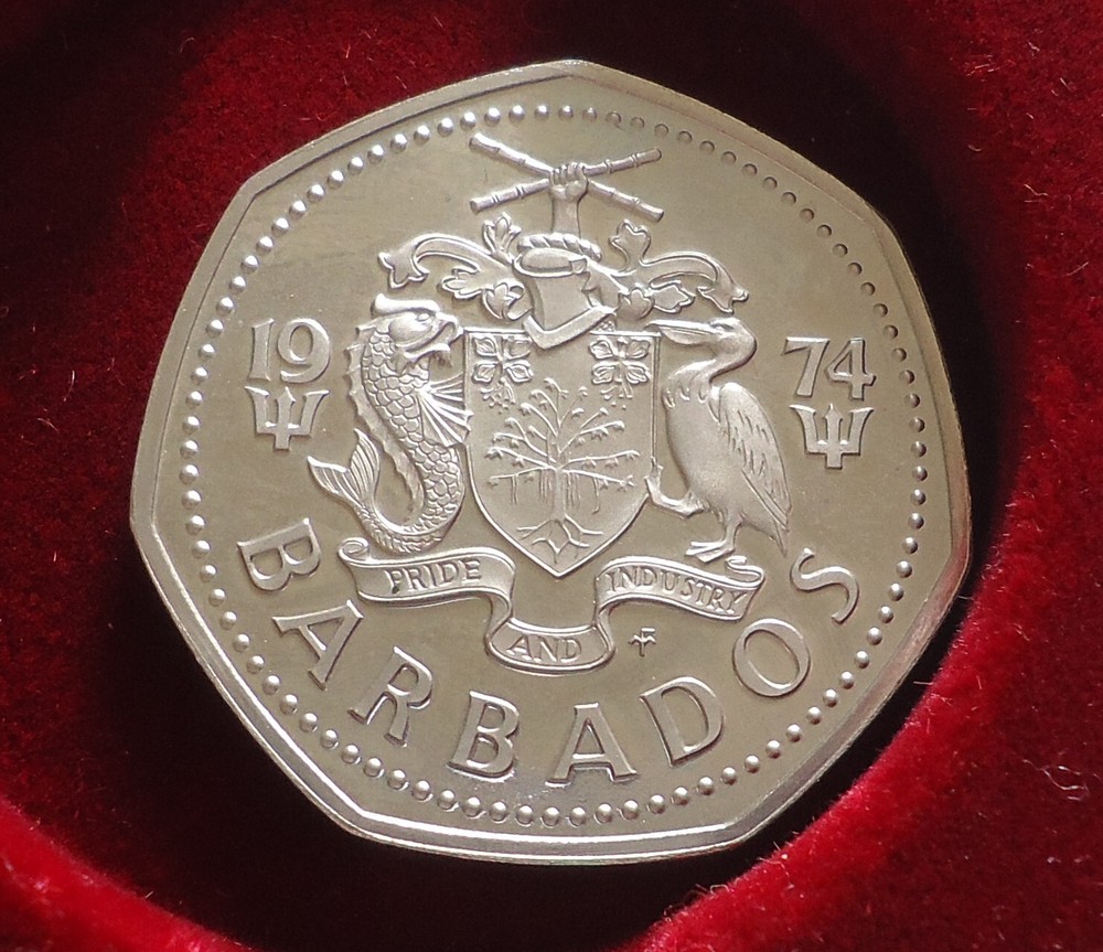1974 Barbados 1 Dollar Proof Coin Flying Fish