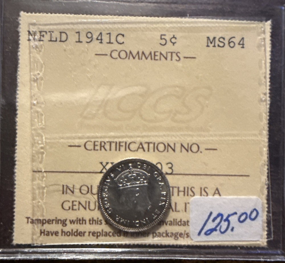 1941C Newfoundland Five Cents 5C - ICCS MS64  C6