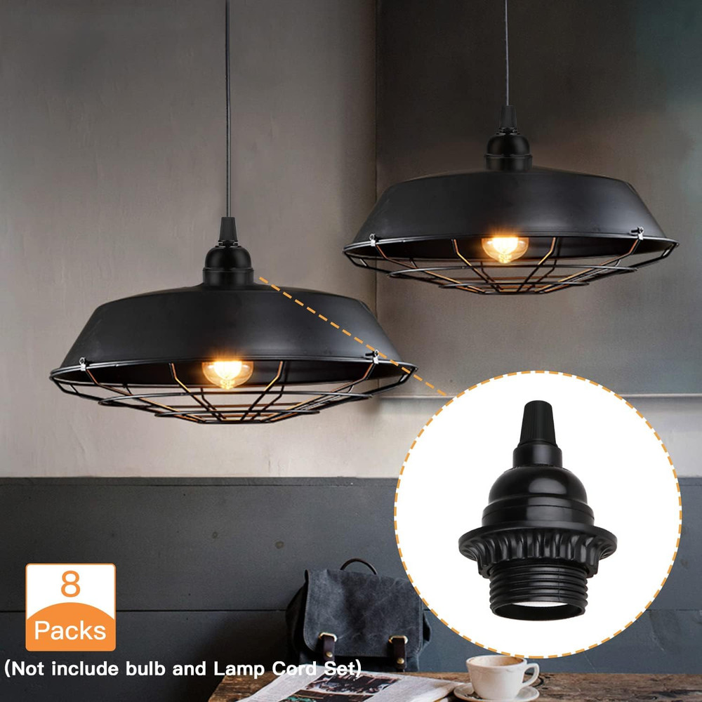8 Pack E26 E27 Light Sockets Black Medium Screw Base with Shade Ring...