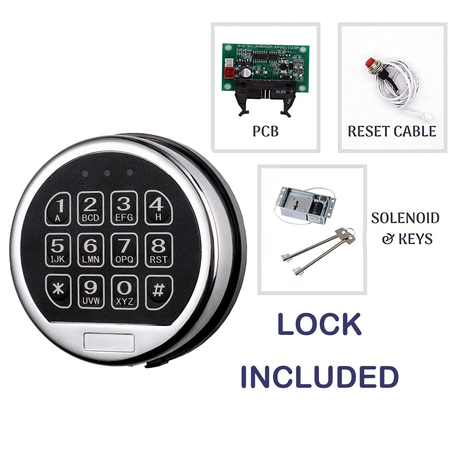 Gun Safe Lock Replacement Chrome Keypad Safe Electronic Lock with Solenoid 2 Key