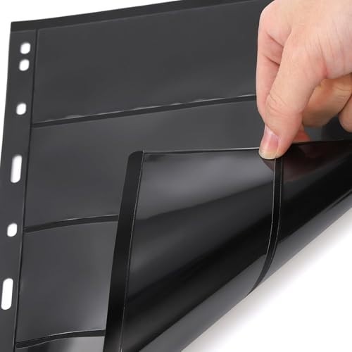 Stamp Album Pages 40 Double-Sided Sheets 9-Hole Inserts, Mixed Sizes, Black