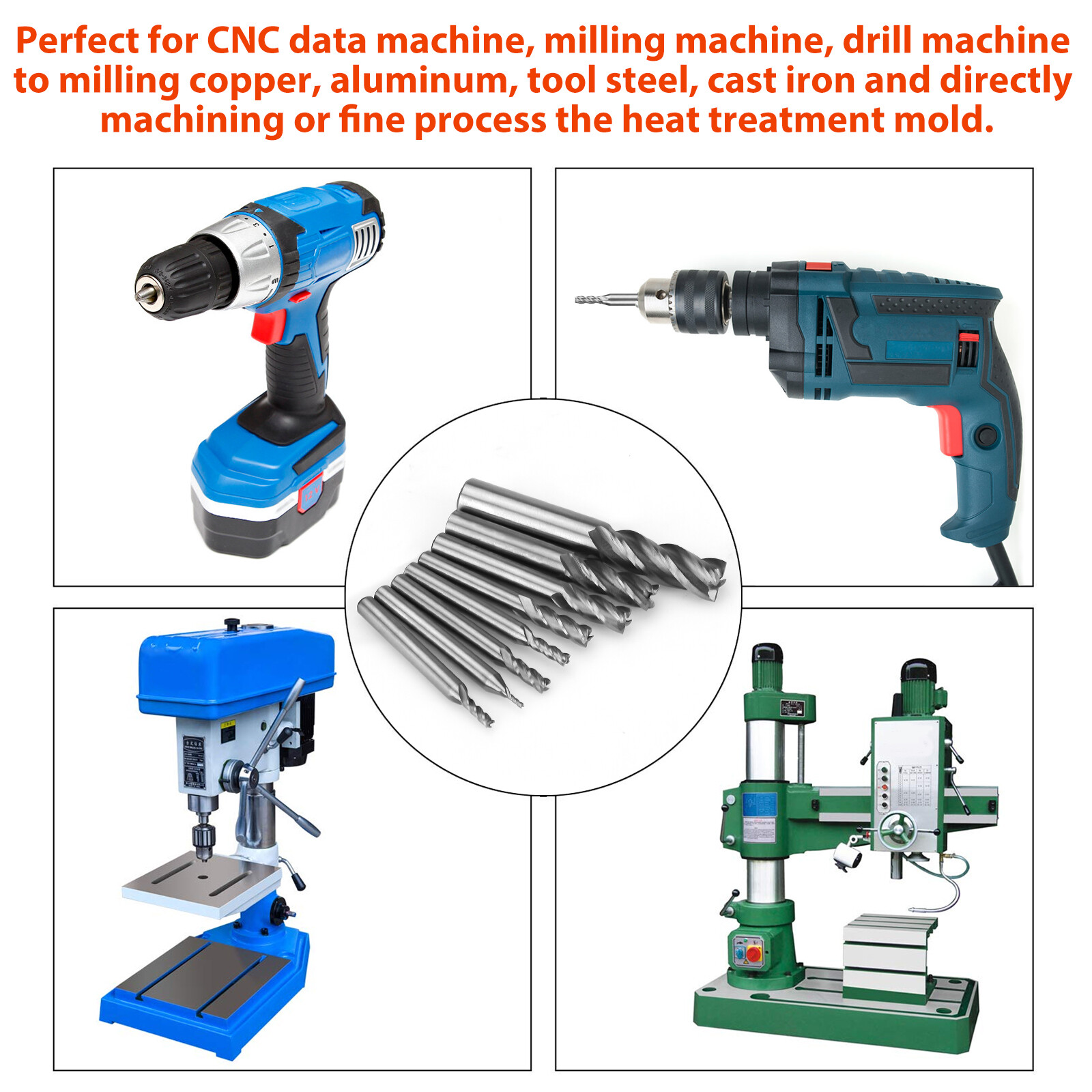 8Pcs 4 Flute Solid End Milling Cutter Drills Bits 1/16"-1/2" HSS Slot Tool Set