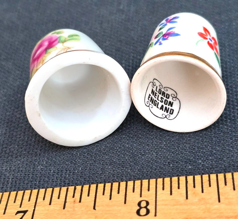 Charming 2pc Floral Ceramic Thimbles