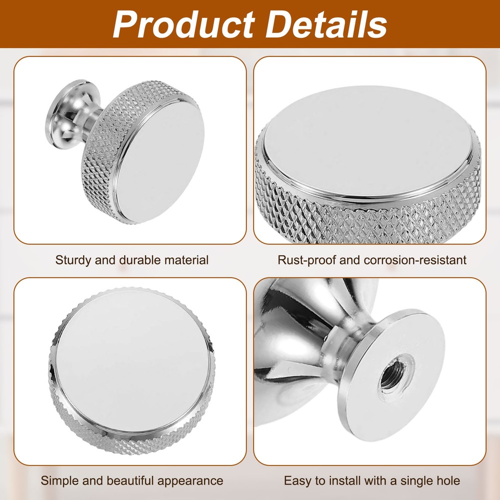 10Pcs Round Cabinet Knobs, 1.2" x 1.04" Cabinet Handles, Silver