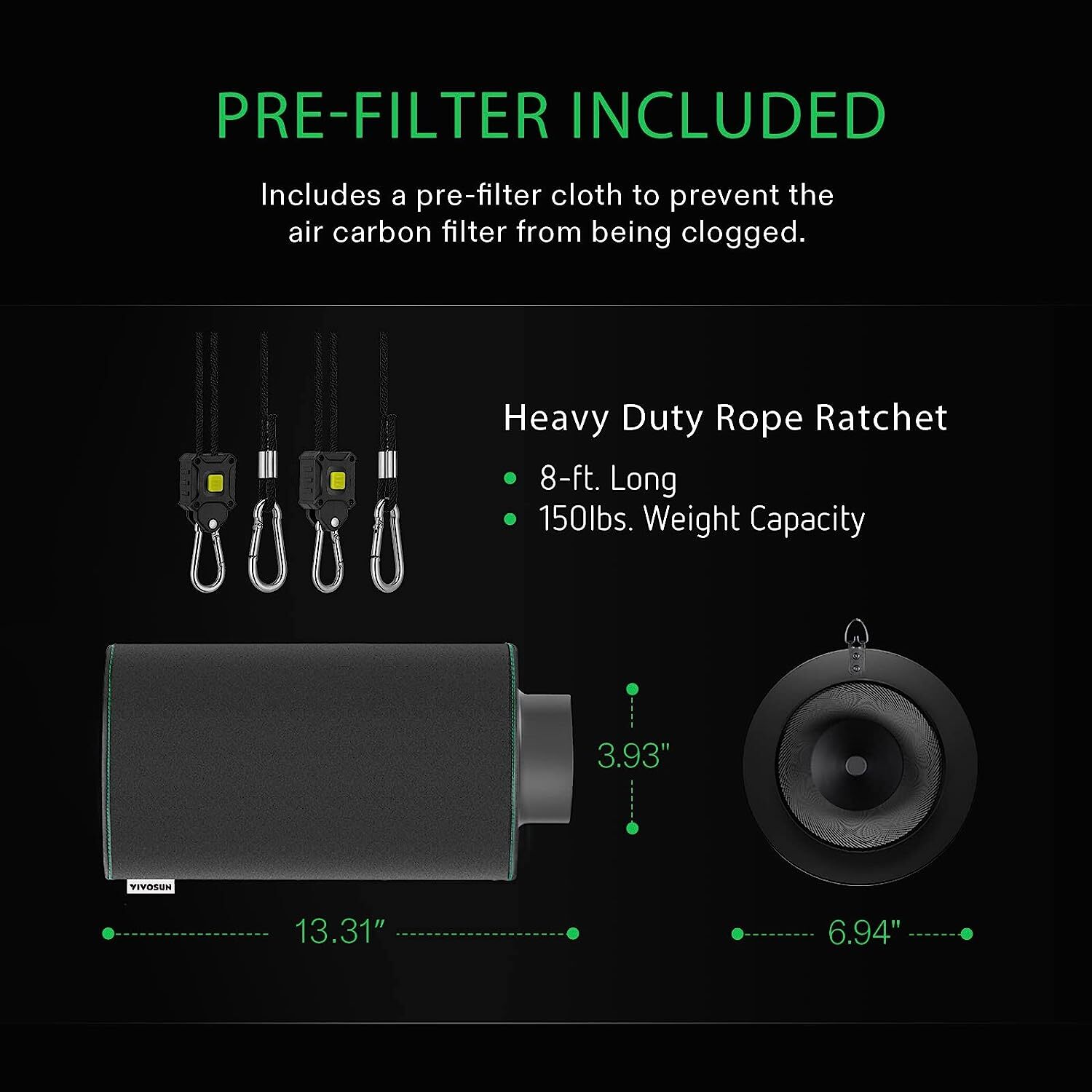 VIVOSUN 4" 6" 8" 10" 12" Inch Air Carbon Filter Virgin Charcoal for Inline Fan