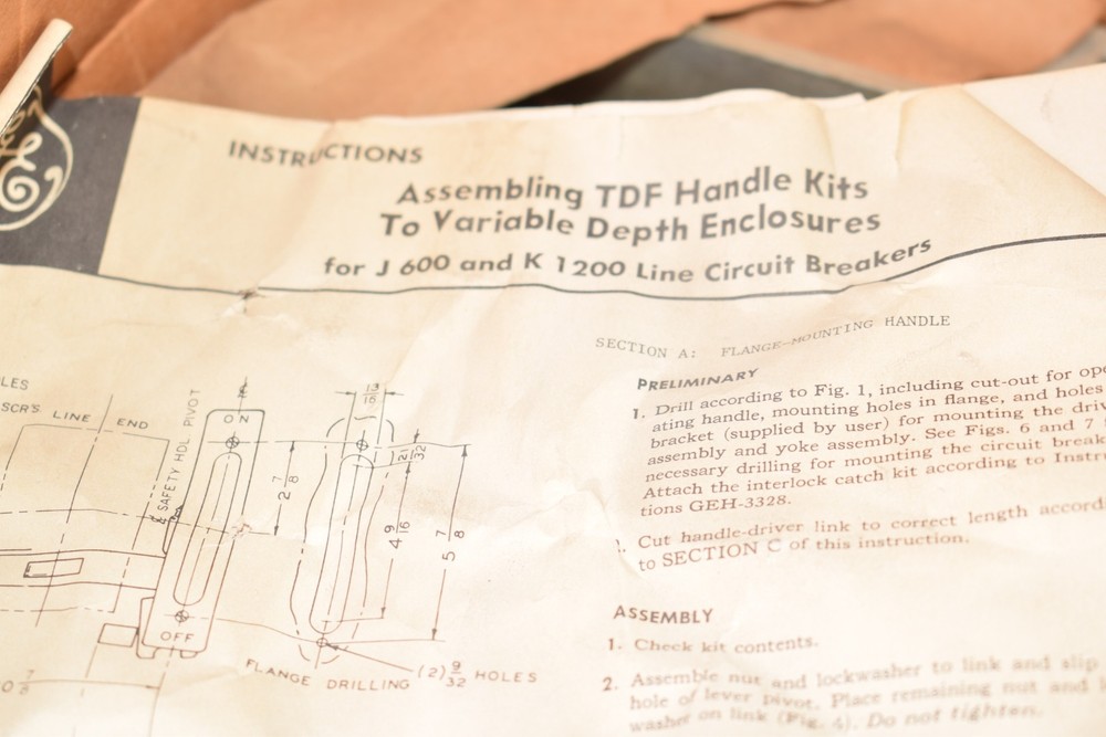 NEW General Electric 343L527G3 Assembling TDF Handle Kit To Variable Depth Enclo