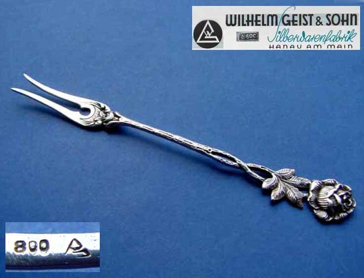 Serving Fork, Rose, Wilhelm Geist & Son, 800 Silver C59