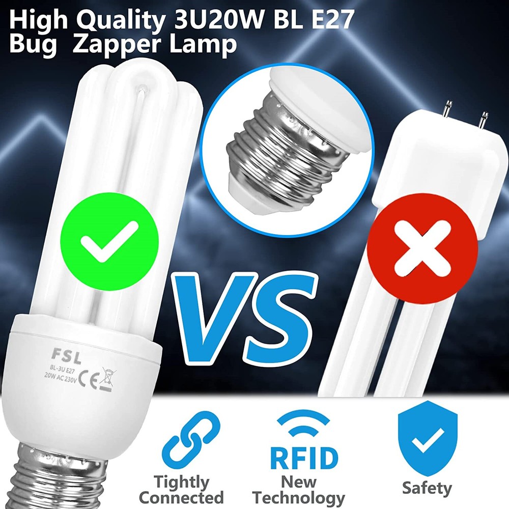 2 Pack 3U 20W Replacement Bulbs for 20W Bug Zapper with E27 Base Universal new