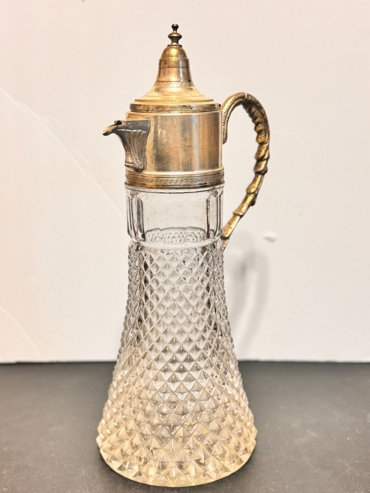 ANTIQUE 1970'S SILVER PLATED/CRYSTAL WINE DECANTER